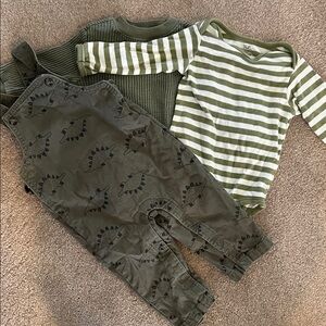 Carters etc Cotton Overall Dinosaur Striped Baby Outfit Set 9-12 months Boy EUC